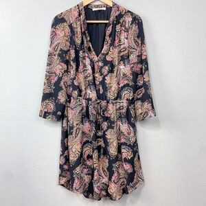 Daniel Rainn Paisley Shirt Dress Size M Pink Black Boho‎ Preppy Cottage Classic